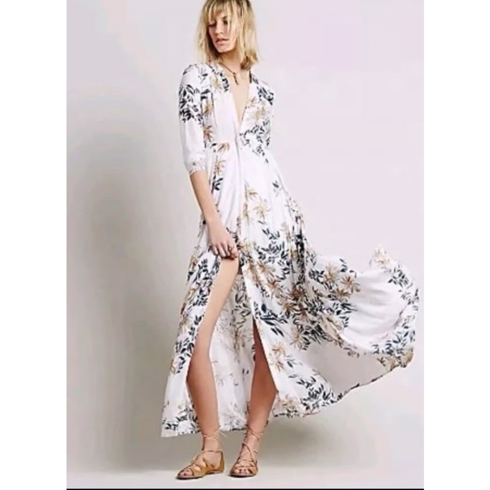 Free People After The Storm Maxi Dress Ivory Combo Ethereal Boho Western Size 0
